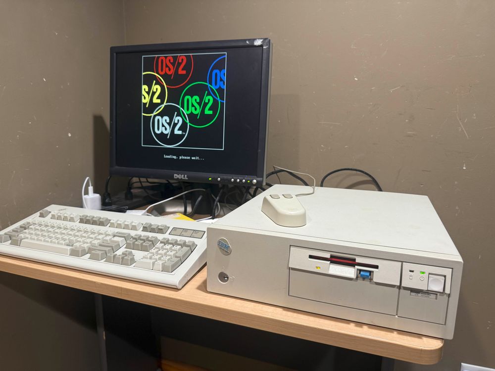 IBM PS/2 56LS (1992) booting into OS/2 2.11 setup. There's like 18 diskettes for me to image out...