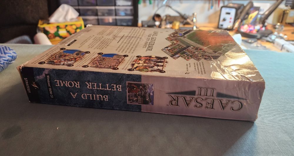 The box for the pc game Caesar 3, after ironing
