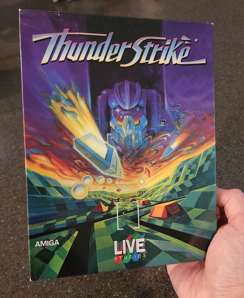 The box for the game Thunderstrike for the commodore amiga