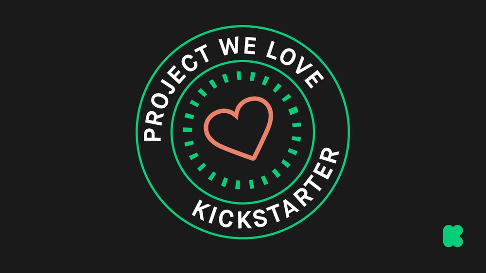 A gif featuring a flashing heart that says "project we love Kickstarter"