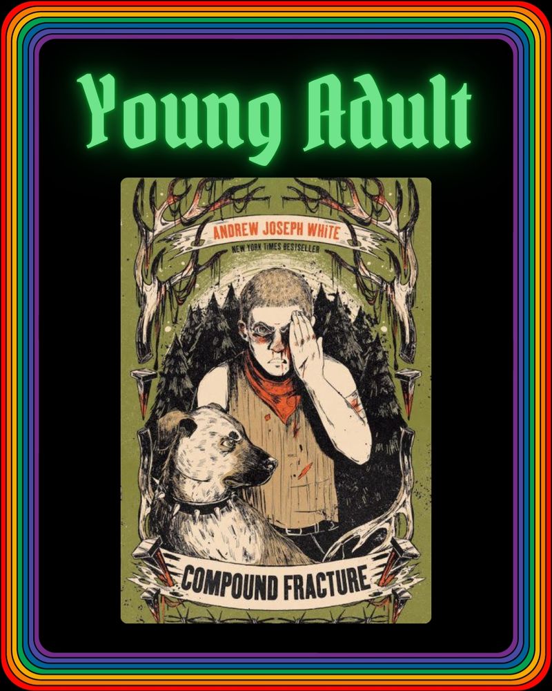 A graphic with the text "young adult" with the cover for Compound Fracture by Andrew Joseph White.