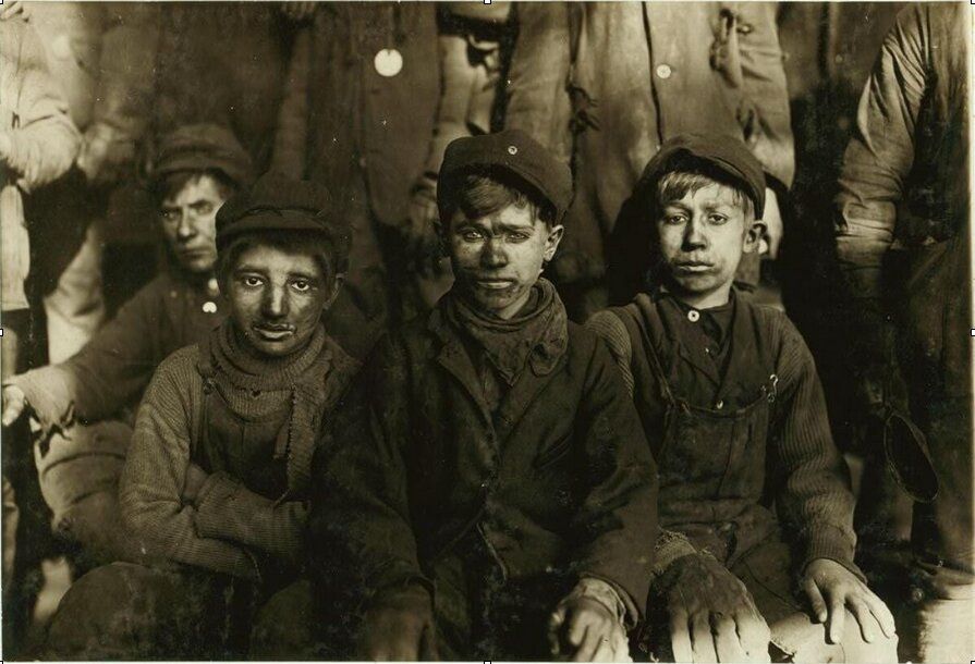 1911 pic of children working as "breakers" in Pennsylvania coal mine.