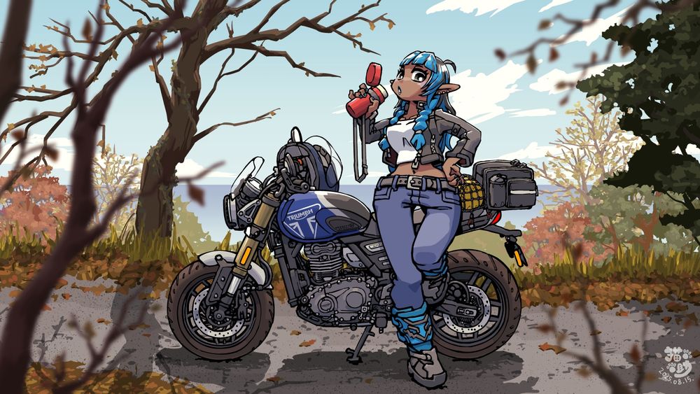 An elf taking a break along a forest road, with the first hints of autumn in the air. Oh—looks like they’ve noticed us...