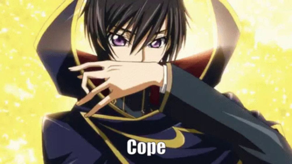 a cartoon character with the word cope written on the bottom