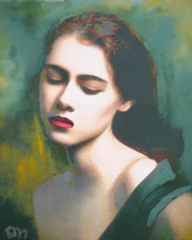 Portrait, grün; digitalpainting; myart Lunes - Montag = Spanisch 