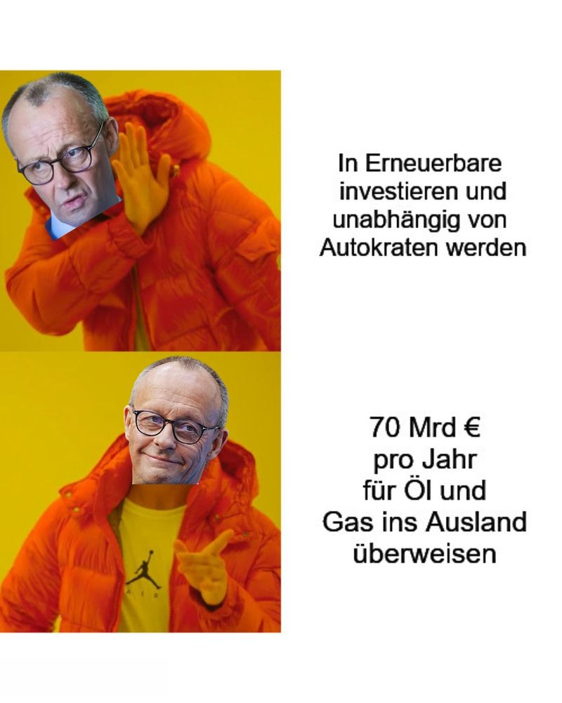 Merz Gesicht auf einem Meme von Drake.