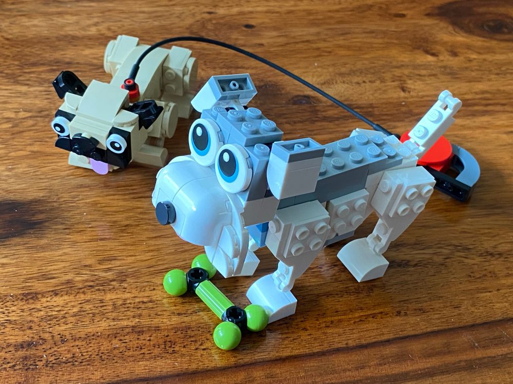 Two Lego dogs