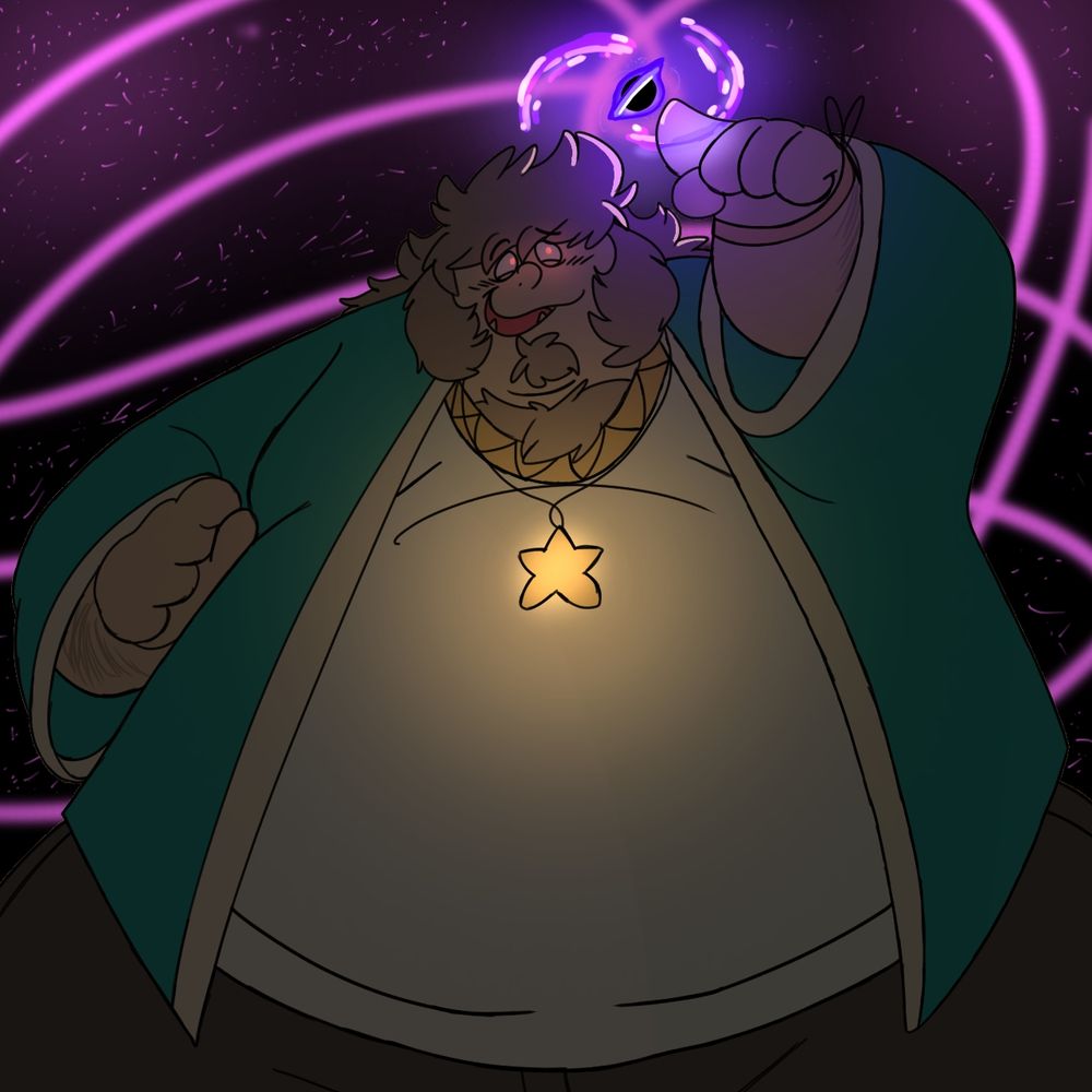 Chester generates a black hole, with purple wish energy swirling around it. His eyes and necklace glow rose pink and gold colors respectively. This is one of Chester's spells.