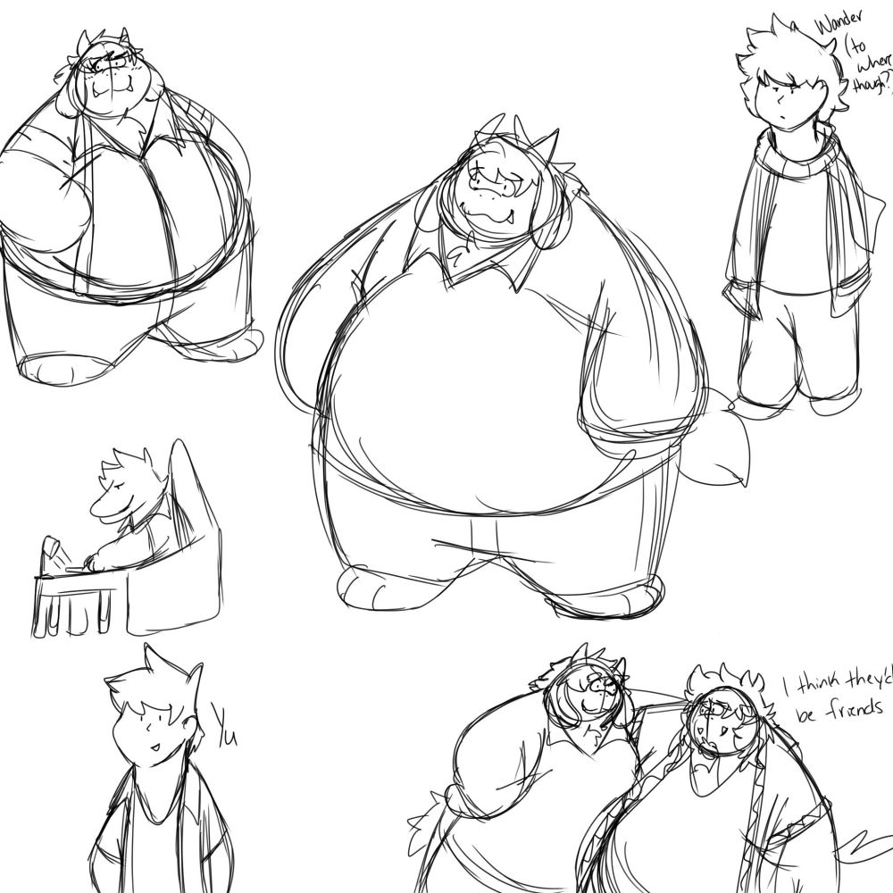 Sketches of Xander, Yu and Wander, all belonging to Rin Hatsuyuki on twitter. Also, Chester's in it too haha