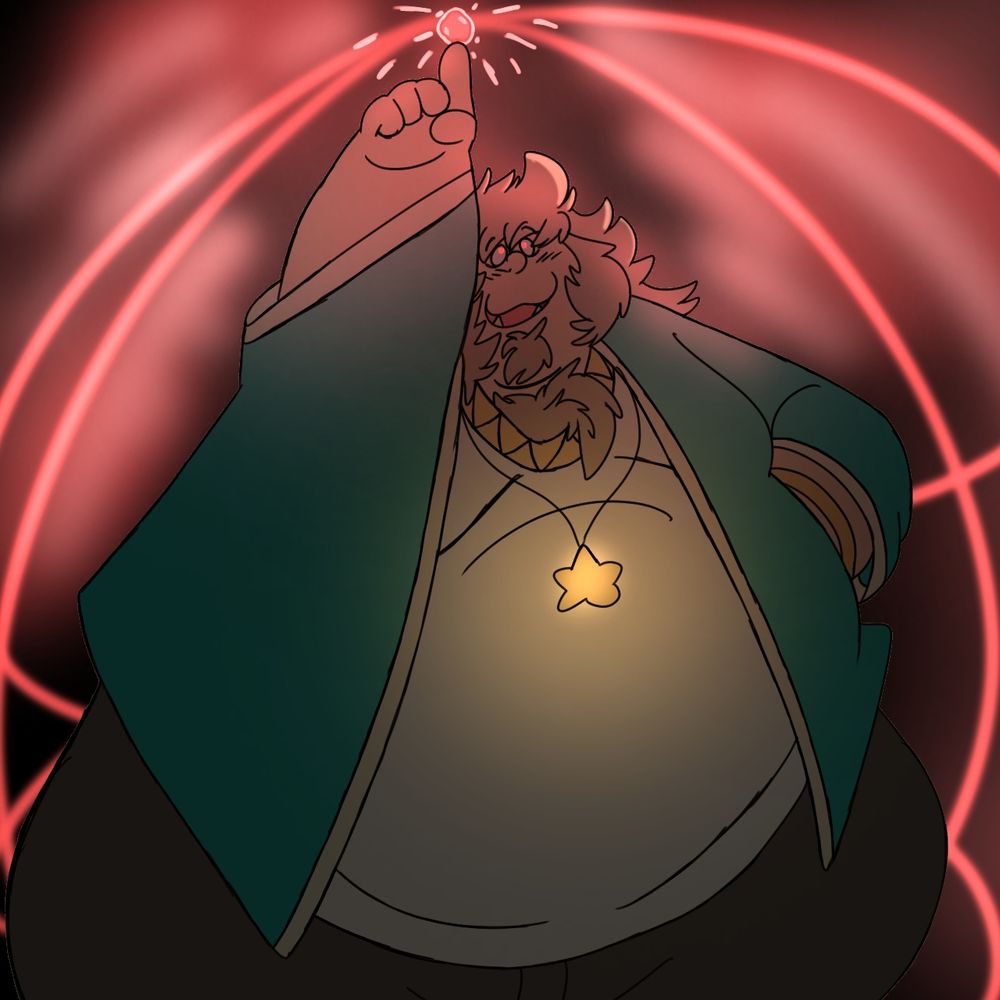 Chester using a spell thats glows a rose pink color. 