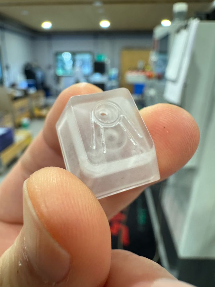 Polycarbonate GMK Cosmos caps in progress. Still need dye and infill and the alu insert. 