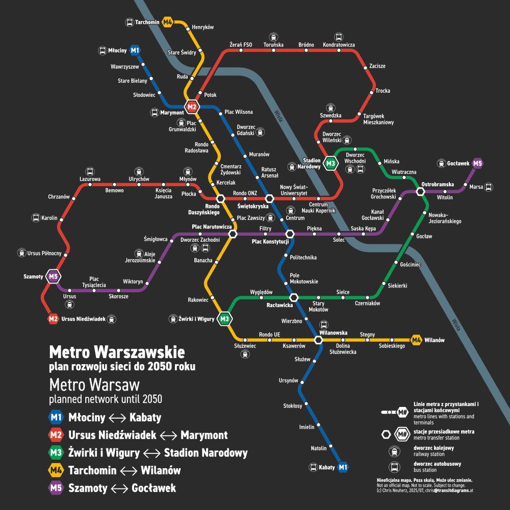 Metro Warsaw in 2050 according to current plans