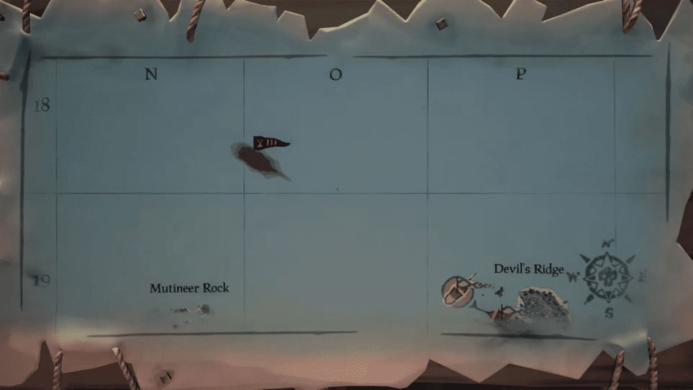 Map of the ocean in Sea of Thieves, with an enemy ship marked onto the map, heading towards the player's ship.