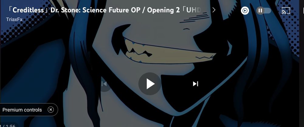 Screenshot from the season 4 opening of Dr. Stone (the anime) where Senku is smirking with his teeth showing in a way that would probably look weird on an IRL human.