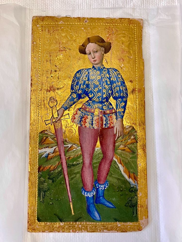 Page of Swords from a Renaissance tarot deck (ca. 1460-80)