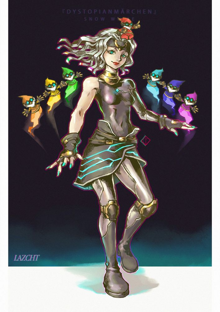 futuristic snow white with seven dwarves