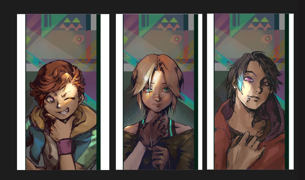 three character posing for a mugshot