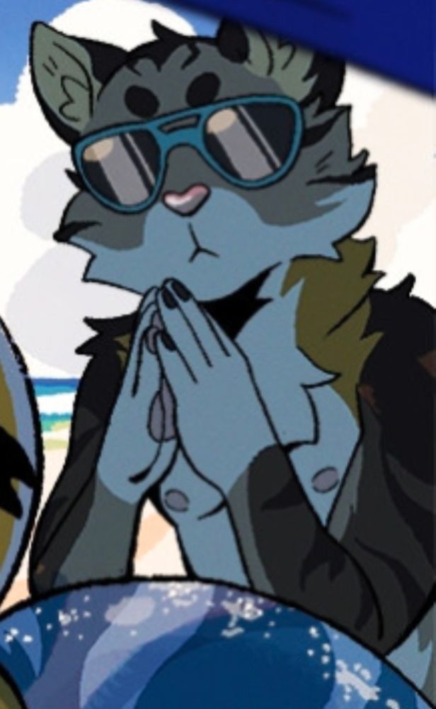 An excerpt from the main image of a cat furry praying at the butt of the main character in the image, a tiger