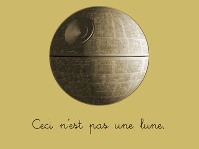 A variation of the Treachery of Images painting showing the Death Star and the words 
