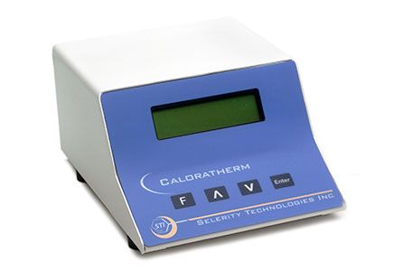 Caloratherm mobile phase conditioner control unit (white box with blue front panel for control buttons and LCD display)