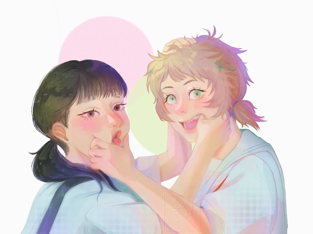 Fanart based on a screenshot from the 3rd episode of the anime The Summer Hikaru Died, depicting Asako and Yuuki having fun