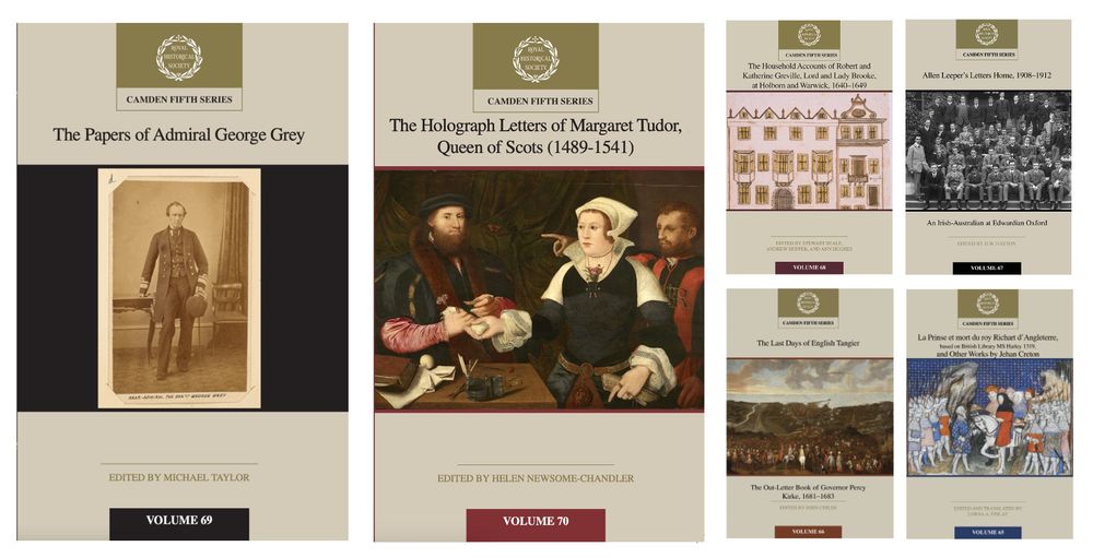 Images of six Camden Society volumes published by the Royal Historical Society.