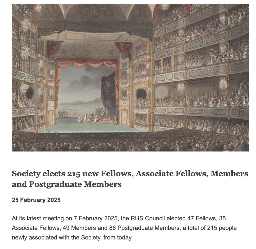 Opening of a web page announcing the Society's election of 215 new Fellows, Associate Fellows, Members and Postgraduate Member following the latest meeting of the RHS Council on 7 February 2025.