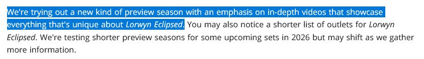 We're trying out a new kind of preview season with an emphasis on in-depth videos that showcase everything that's unique about Lorwyn Eclipsed.