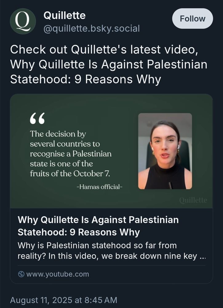 Quillette post: Check out Quillette's latest video, Why Quillette Is Against Palestinian Statehood: 9 Reasons Why 
