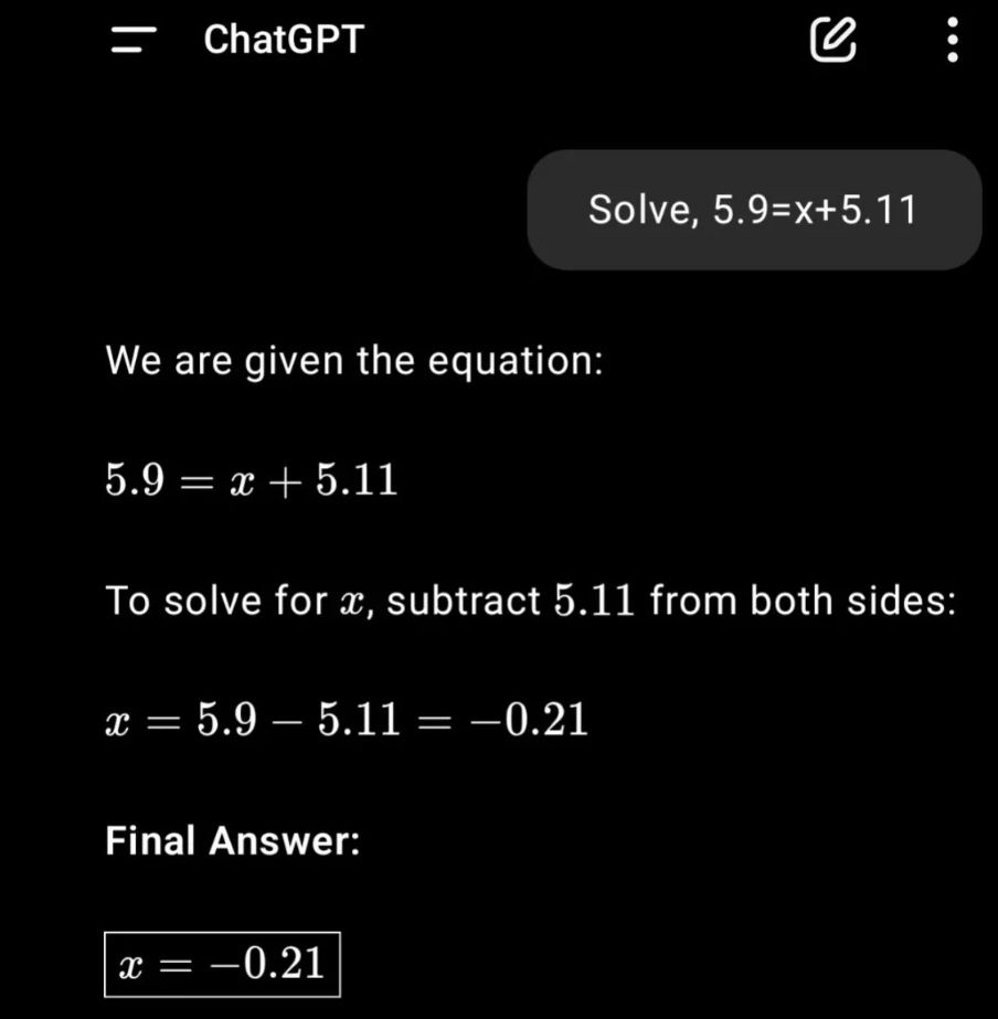 Chatgpt fucking up a basic equation 