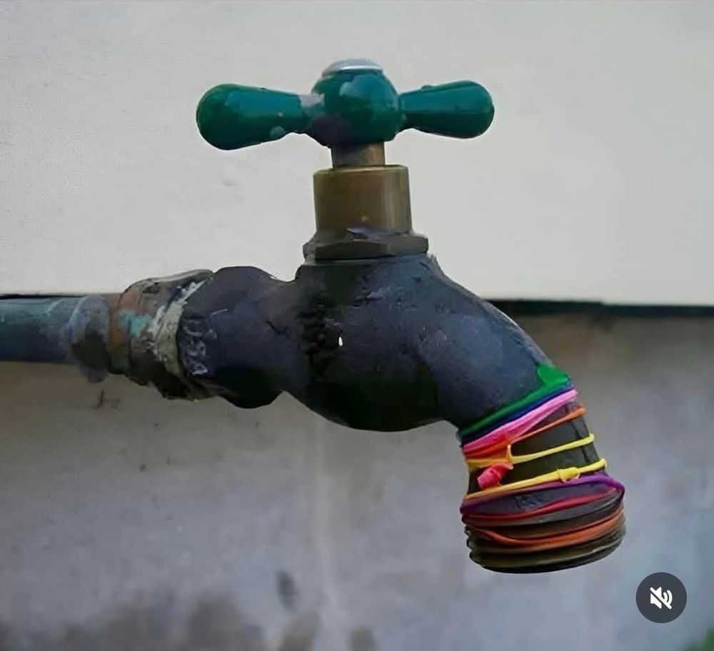 A tap with broken water balloon tops on it (ie boomer posting like our PM)