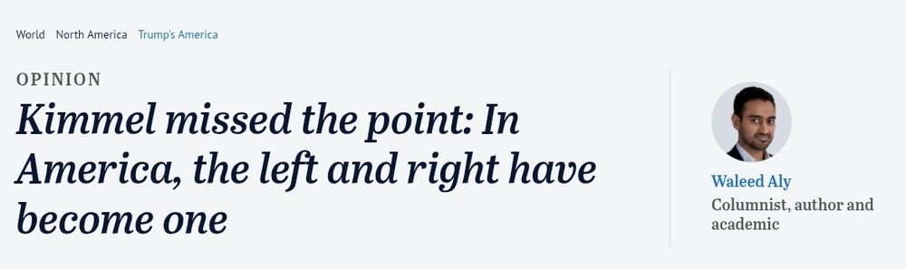 Kimmel missed the point: In America, the left and right have become one
Waleed Aly
Waleed Aly
Columnist, author and academic
September 19, 2025 — 5.00am

