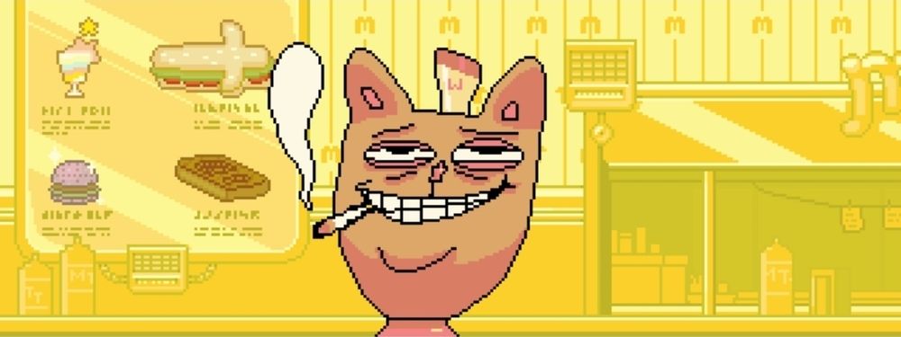 Burgerpants from Undertale, smoking a joint