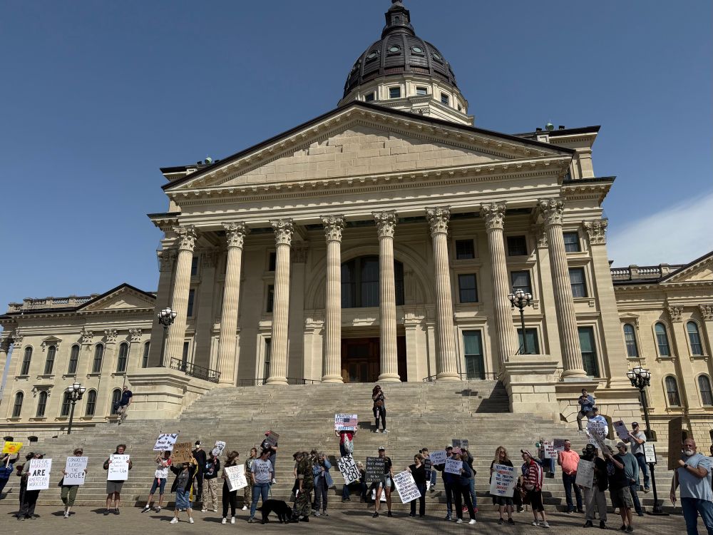 Veterans gathering right before start of protest on 3-14 in Topeka.