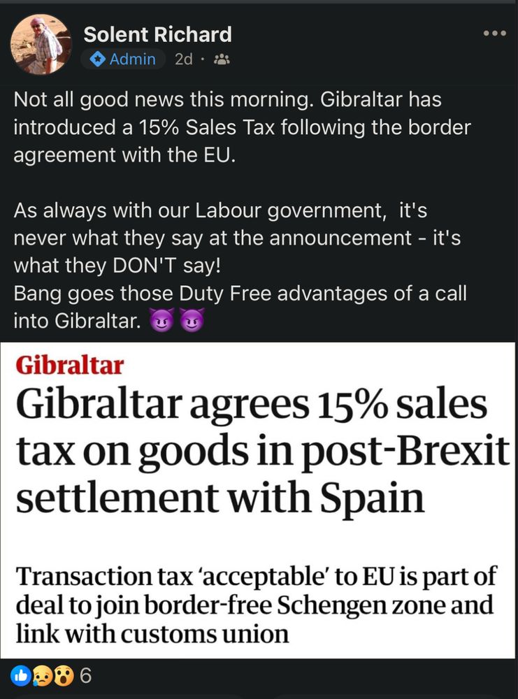 Gibraltar has agreed to 15% sales tax as a ‘price’ of joining Schengen and a customs union. 