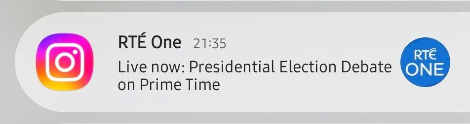 Instagram live notification from RTÉ News