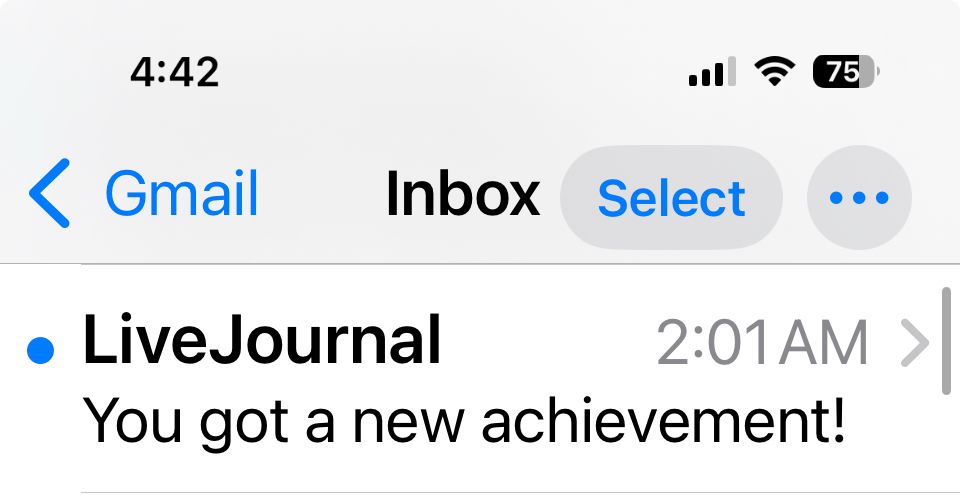 Screenshot of email notification on mobile from LiveJournal 