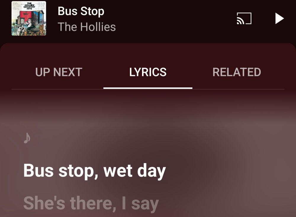 screenshot of the lyrics to the song. the bus stop by The hollies