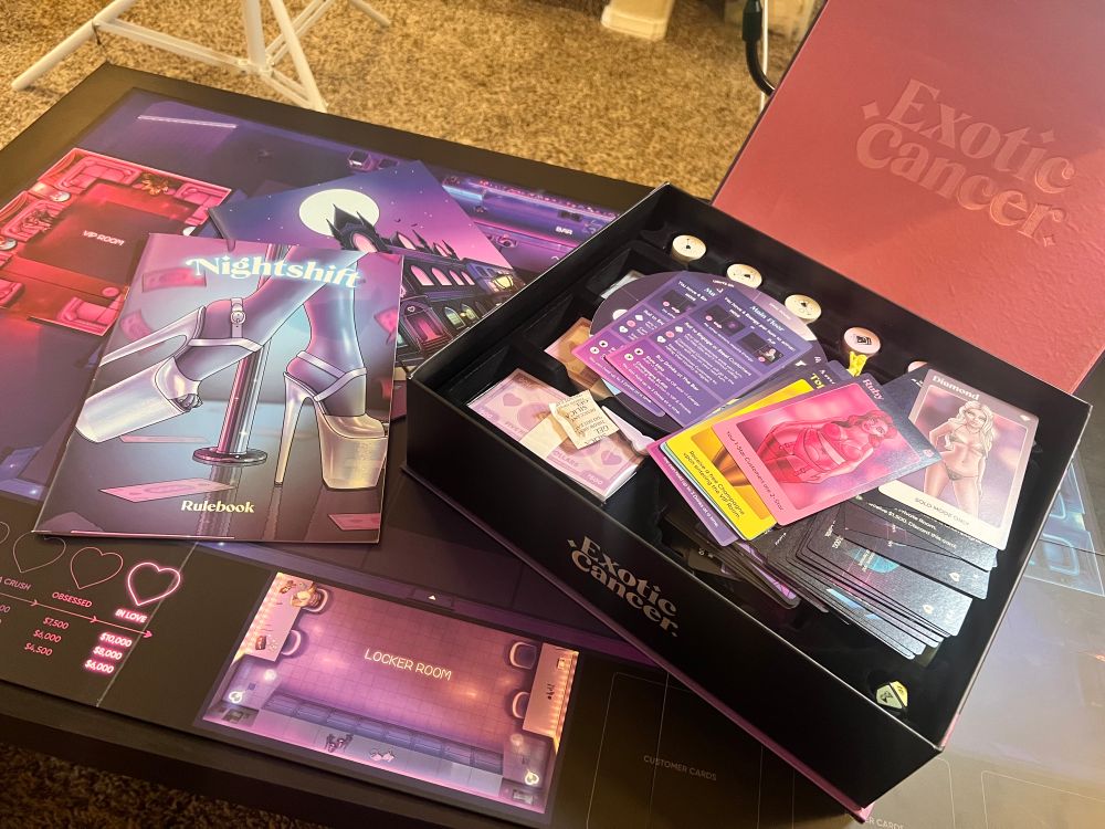 Exotic cancer’s board game “nightshift” colorful game board, cards