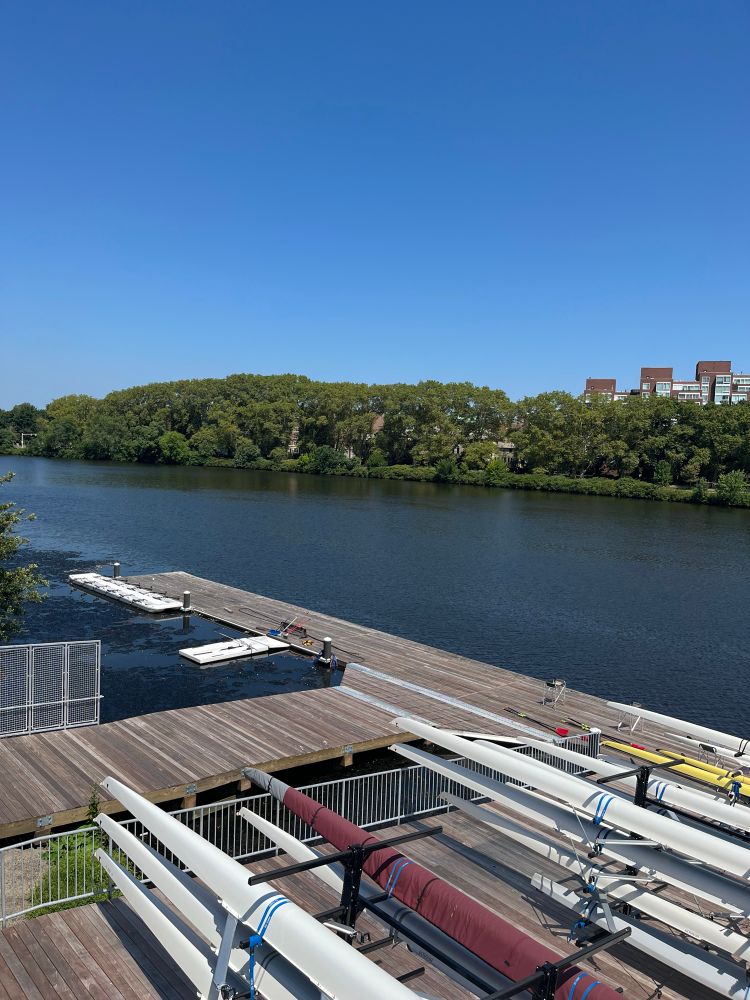 Newell Boathouse. View from the 2nd floor balcony overlooking the Charles. 