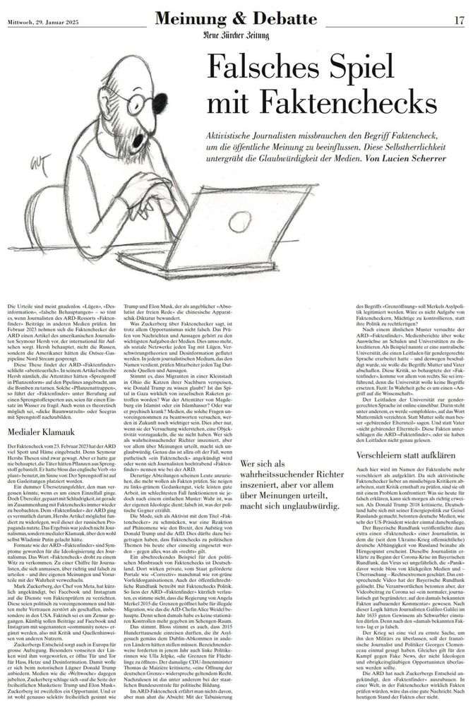 NZZ-Artikel "Falsches Spiel mit Faktenchecks"