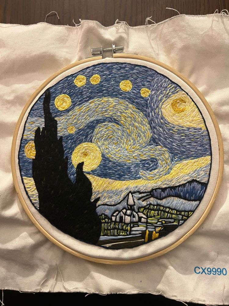 An embroidered adaptation of Van Gogh’s Starry Night