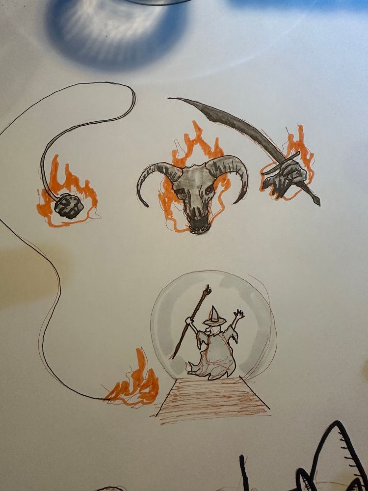 Sketch of the balrog and Gandalf on the bridge of kazadum 
