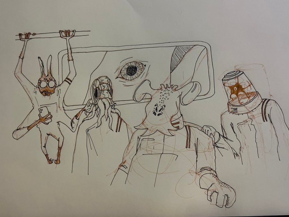 A crew of aliens. There’s a cuttlefish guy. A hippo-mantis. A slime mold controlling a robot suit. A six limbed spider monkey mix.