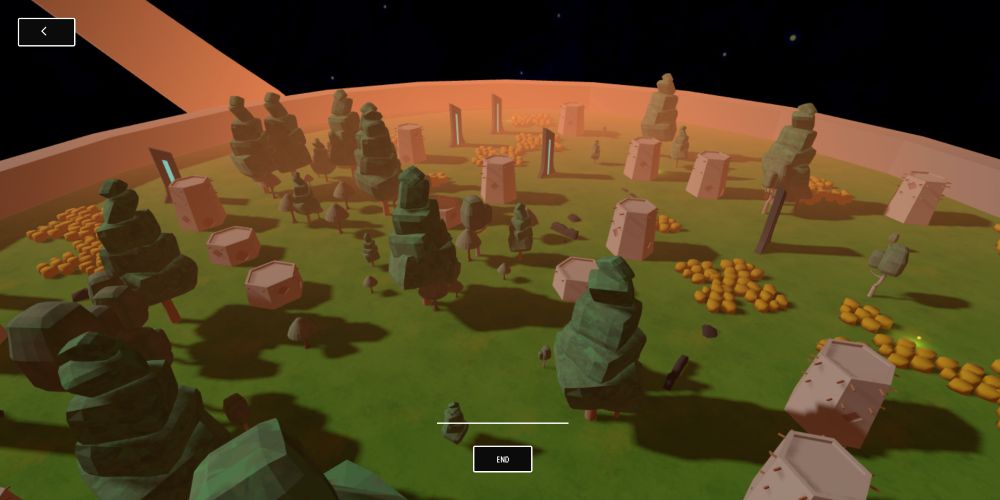 Screenshot from my web game Generation Ship 2. I've added new meditation points to the 3d view. When you locate these points the camera will slowly fly around the environment, giving you some new perspectives on the world.