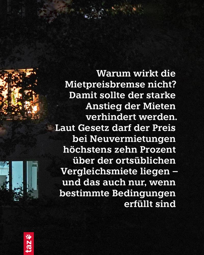 Warum wirkt die
Mietpreisbremse nicht?
Damit sollte der starke Anstieg der Mieten verhindert werden.
Laut Gesetz darf der Preis bei Neuvermietungen höchstens zehn Prozent über der ortsüblichen Vergleichsmiete liegen - und das auch nur, wenn bestimmte Bedingungen
erfüllt sind🖖