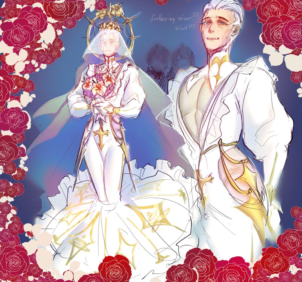 My beautiful dilf fenrico (and mrover / frover) from wuwa / wuthering waves wearing a wedding dress