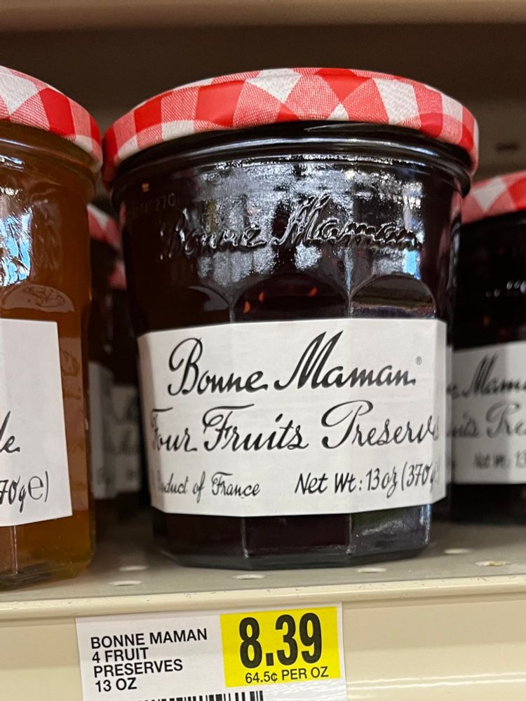 Price and jar of imported strawberry preserves 