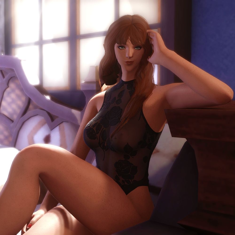 Elezen props her arm on the table and beckons suggestively.