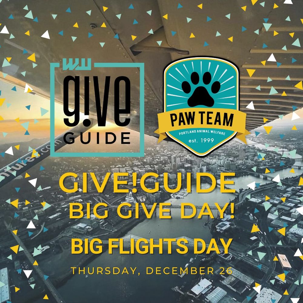 Photo of Portland from an airplane. Give Guide and PAW Team logos with text "Big Give Day, Thursday, December 26"